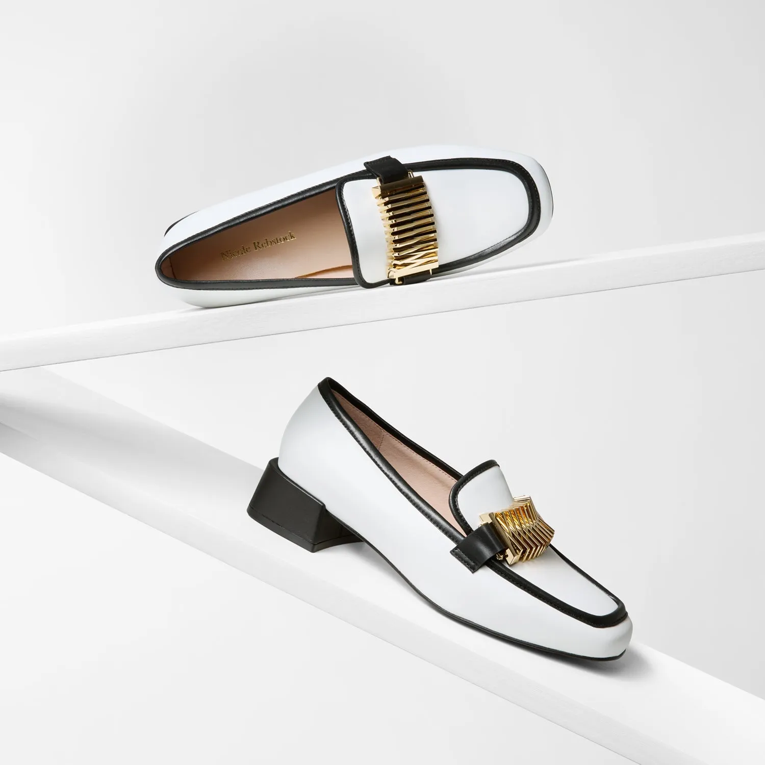 Premium Comfort Step Brooks Loafer | White/Black Leather