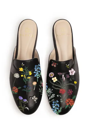 Slip-On Footwear Pressed Flowers Black Mule