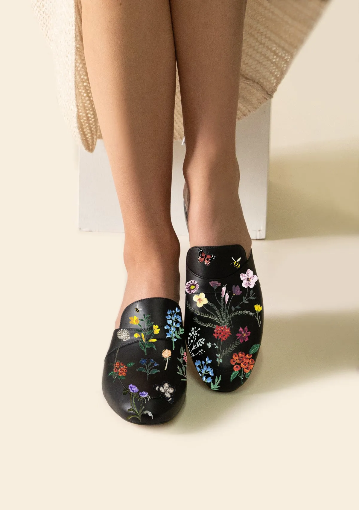 Pressed Flowers Black Mule Everyday Casual