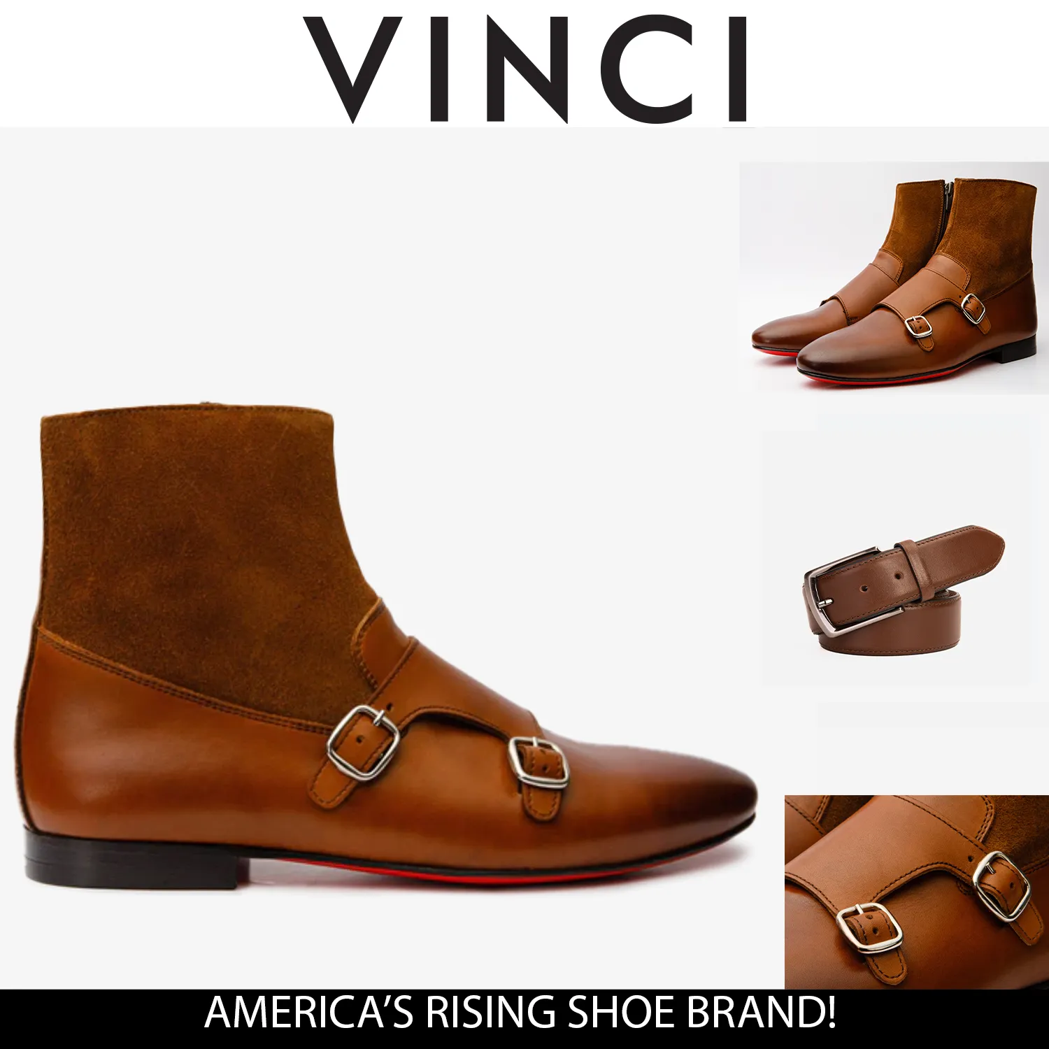 Preston Tan Leather & Suede Double Monk Strap Ankle Men Boot Zero-drop