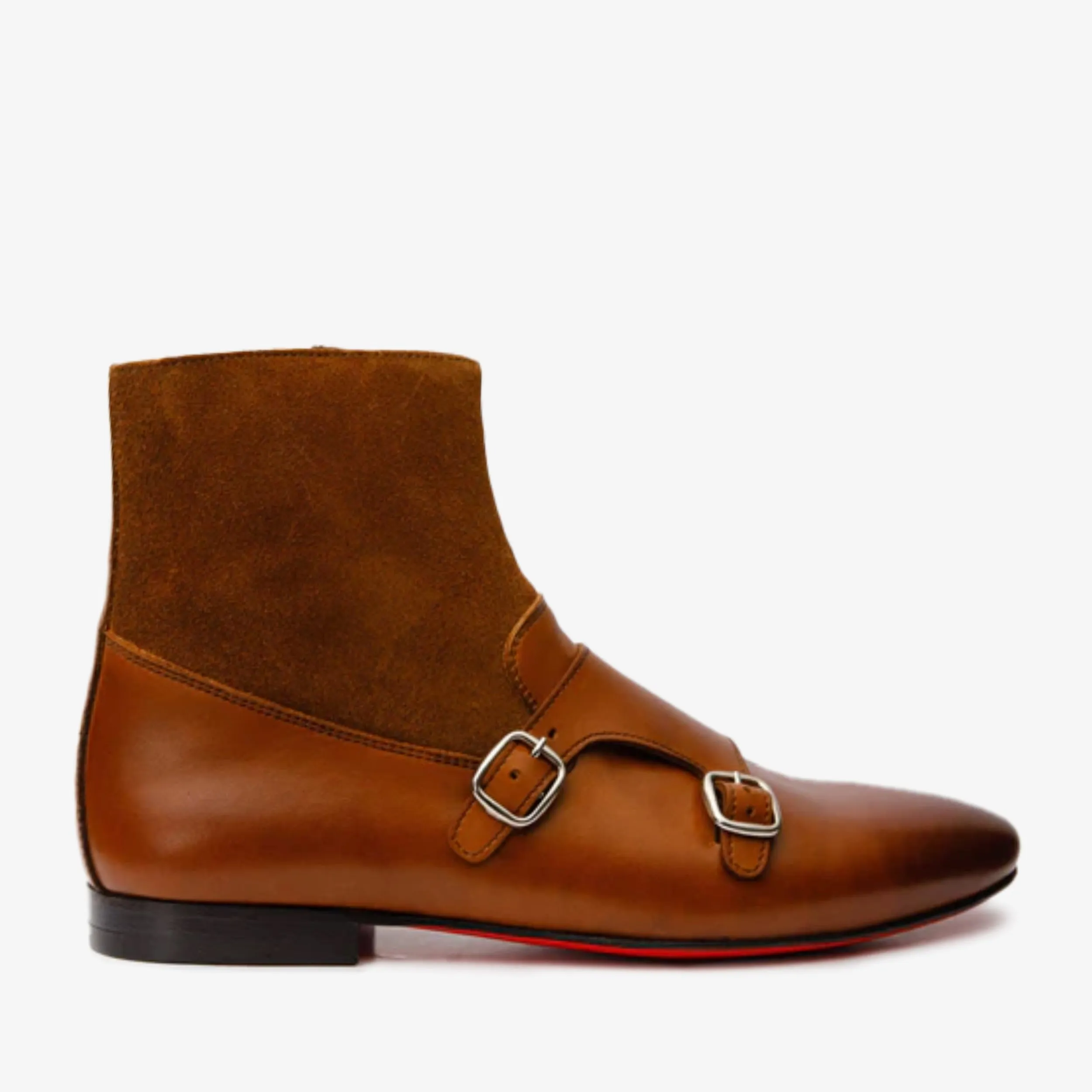 Wide Base Urban Walk Preston Tan Leather & Suede Double Monk Strap Ankle Men Boot