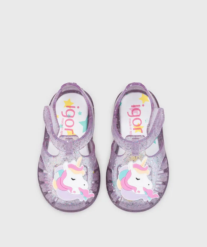 Printed Kids Igor Girl's Tobby Unicornio Sandals - Tr.Malva Multi Glitter