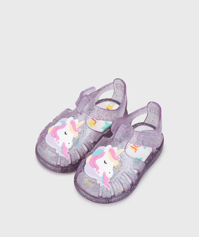 Printed Kids Igor Girl's Tobby Unicornio Sandals - Tr.Malva Multi Glitter