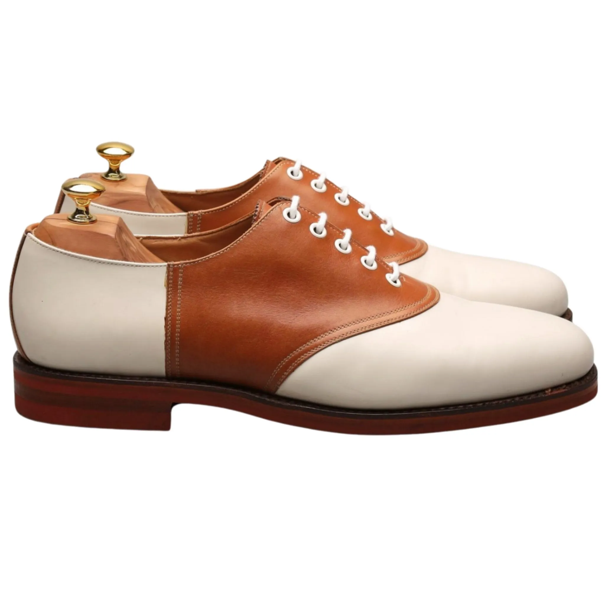 Easy Walking Ralph Lauren White and Tan Brown Leather Saddle Oxford UK 11 US 12 D