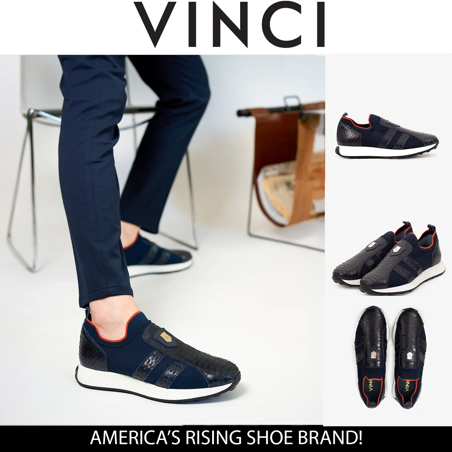 Relax-Wear The Aslan Navy Knitted & Leather Men Sneaker