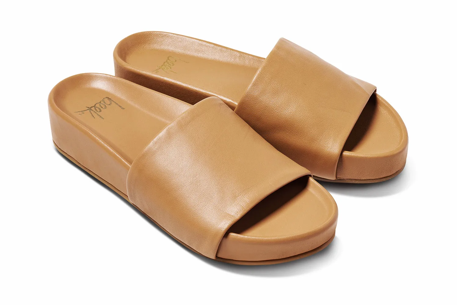 Pelican leather platform sandal in honey - product angle shot