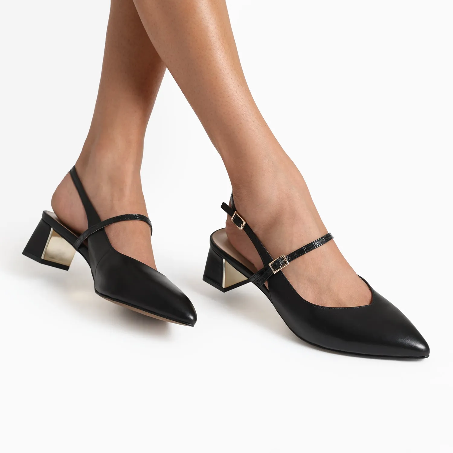 Retro Pumps Harper Slingback Heel | Black leather