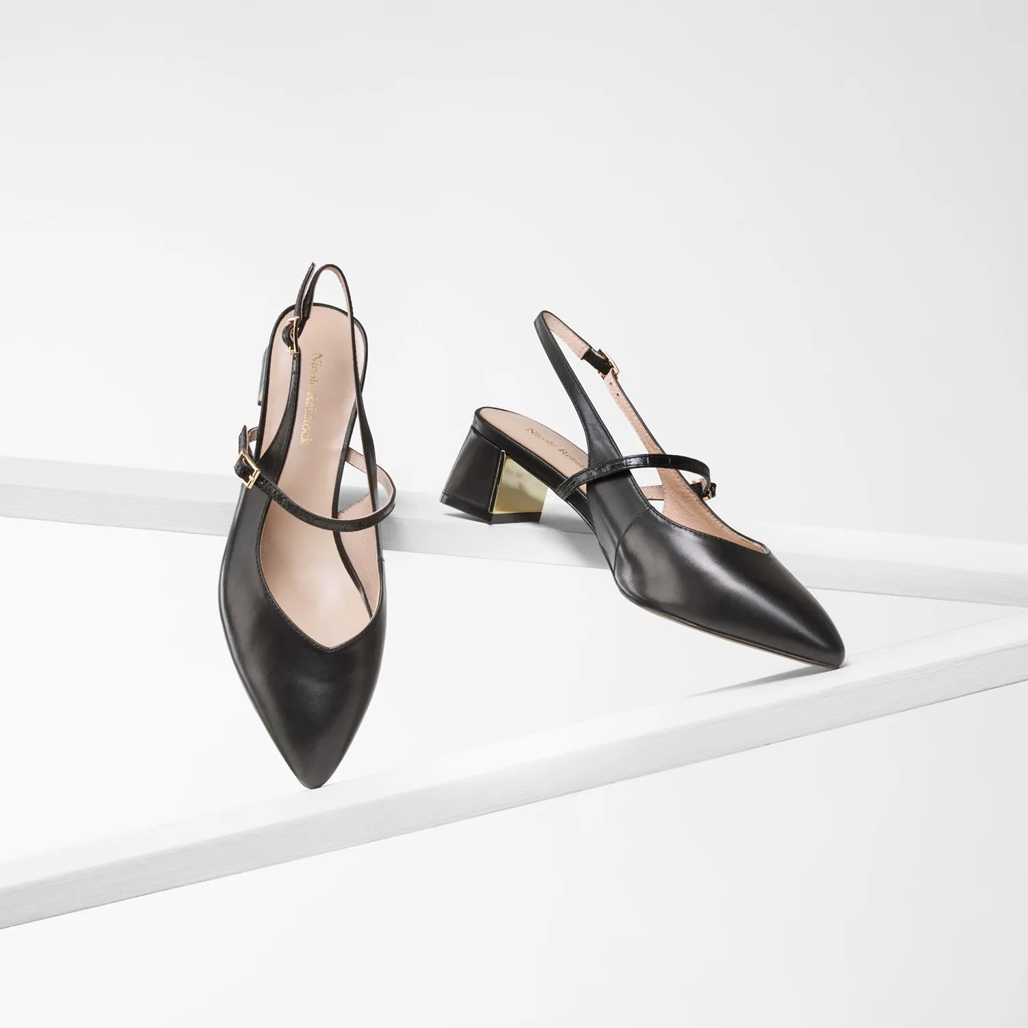 Retro Pumps Harper Slingback Heel | Black leather