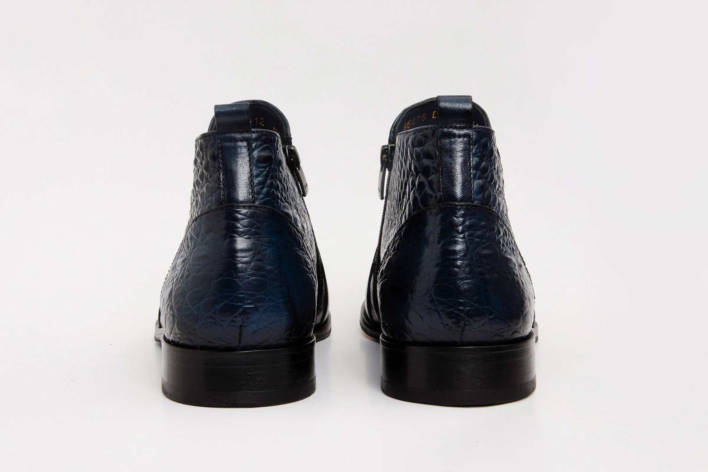 Round-toe The Randor Navy Blue Crocodile Leather Side-Zip Dress Ankle Men Boot