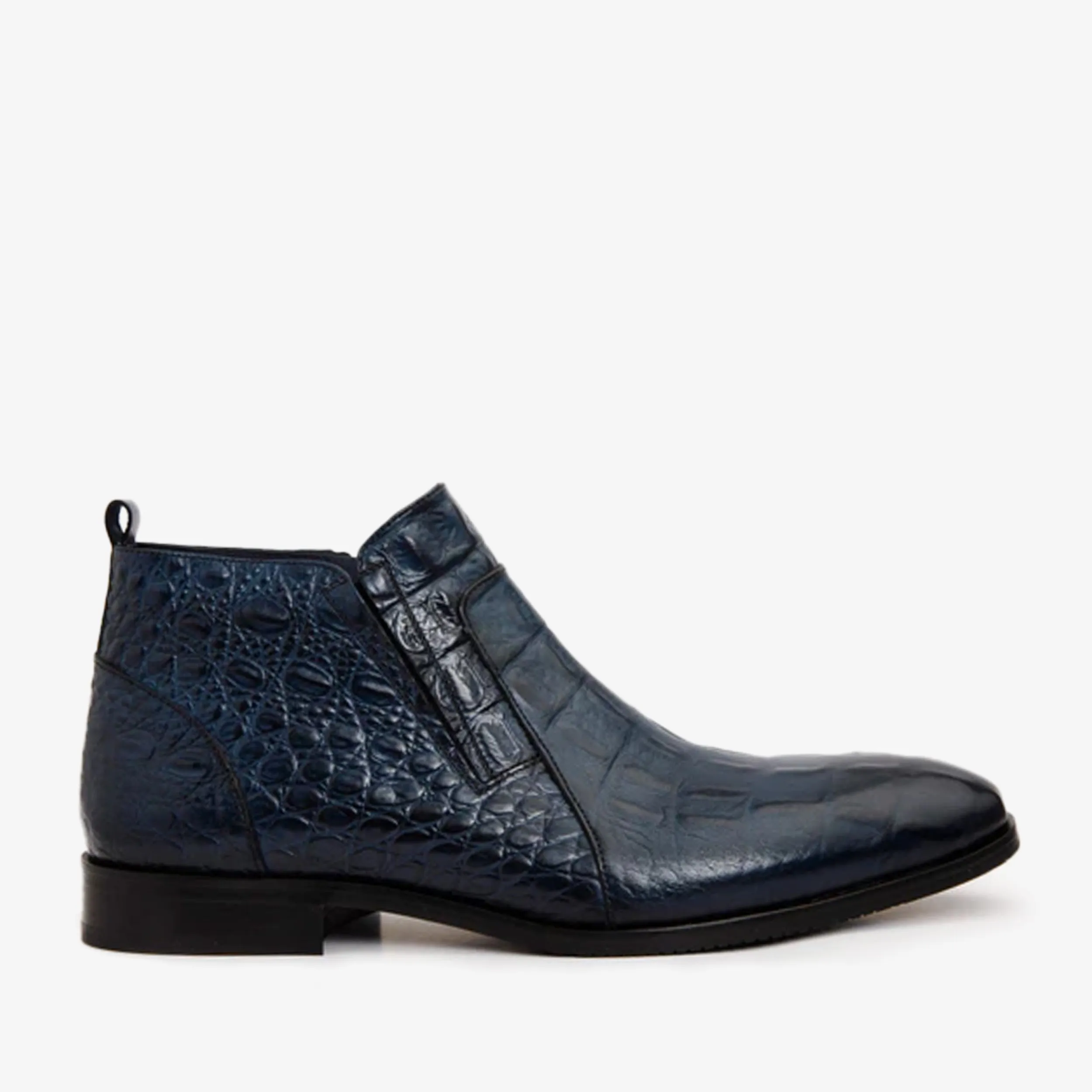 The Randor Navy Blue Crocodile Leather Side-Zip Dress Ankle Men Boot Play Mode