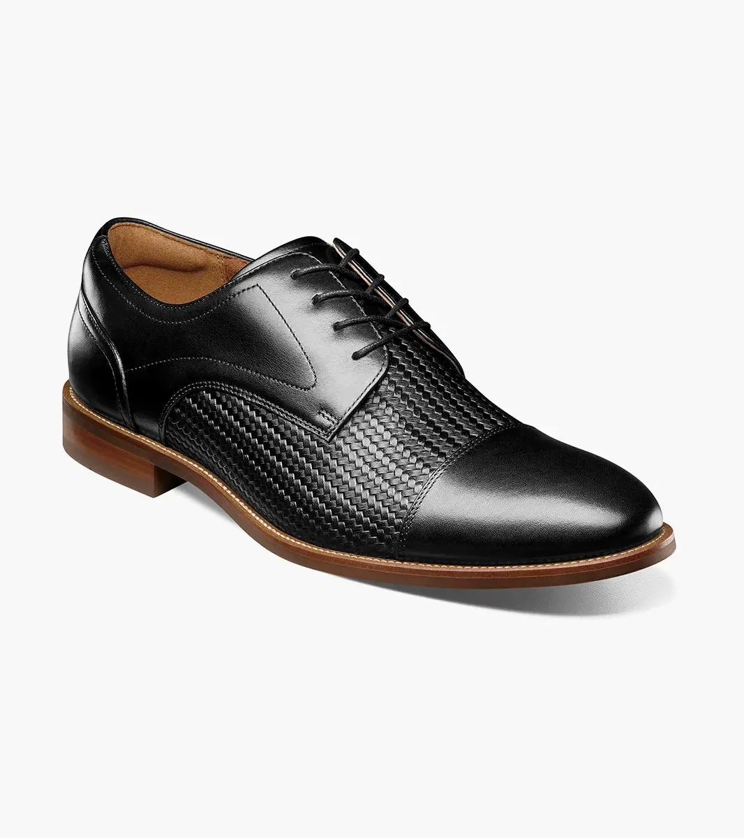 Rucci Weave Cap Toe Oxford-Black | Florsheim Comfort Pointed-Toe