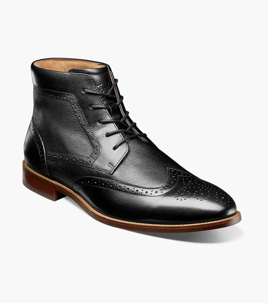 Rucci  Wingtip Lace Up Boot-Black | Florsheim Smooth Line