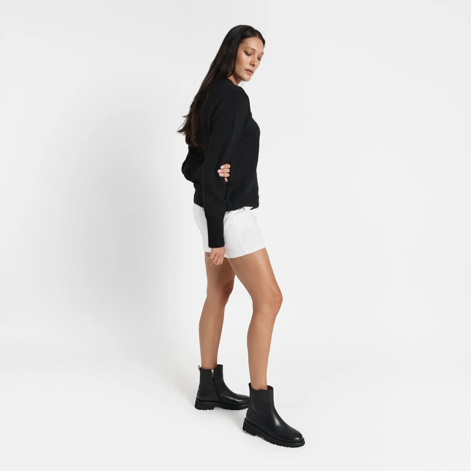 Rugged Outsole Jimmy Ankle Boot | Black leather
