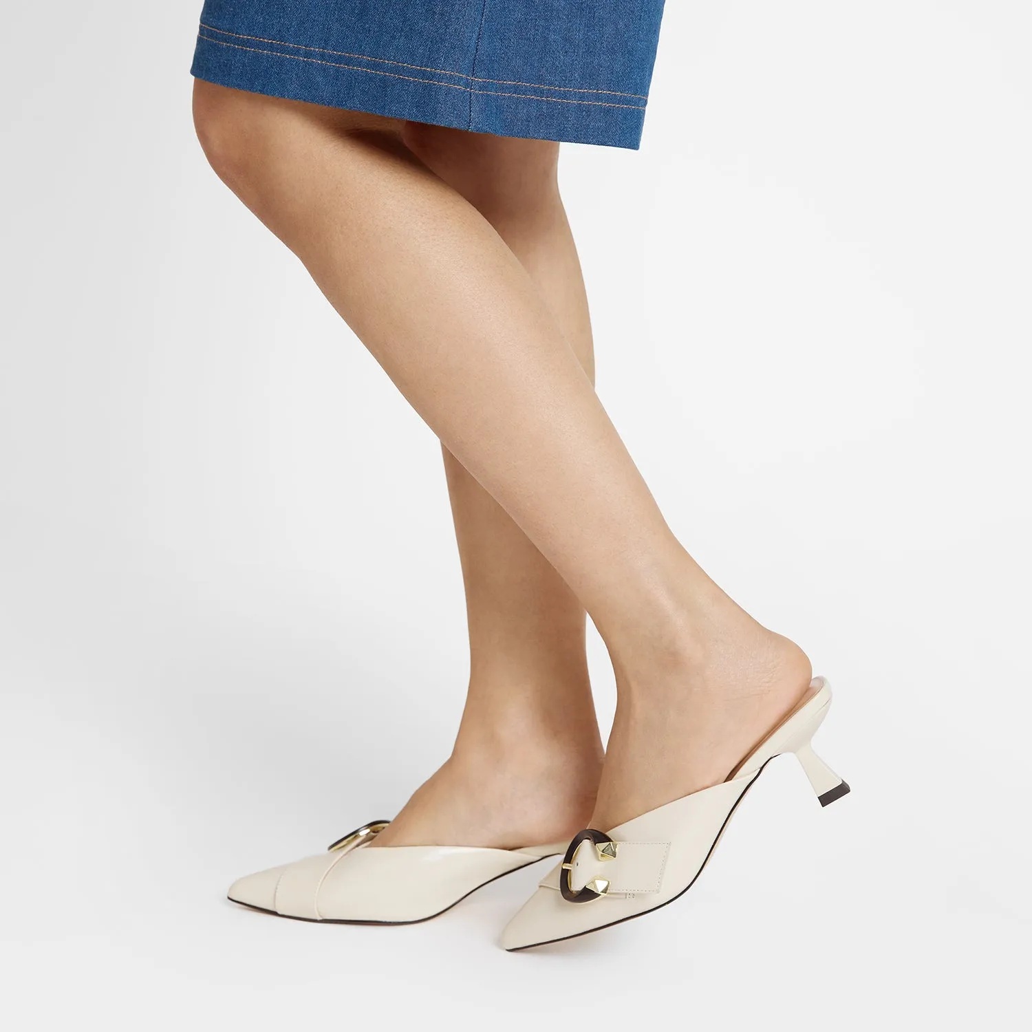 Sandro Mule Heel | Ivory Leather Casual Heels