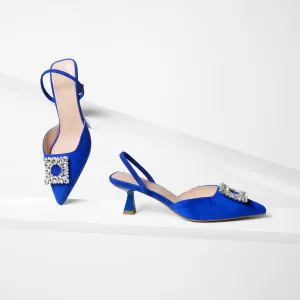 Sasha Slingback Heel Ltd Ed | Cobalt Blue Suede Elegant Platform Sandals Soft Cushion Heels