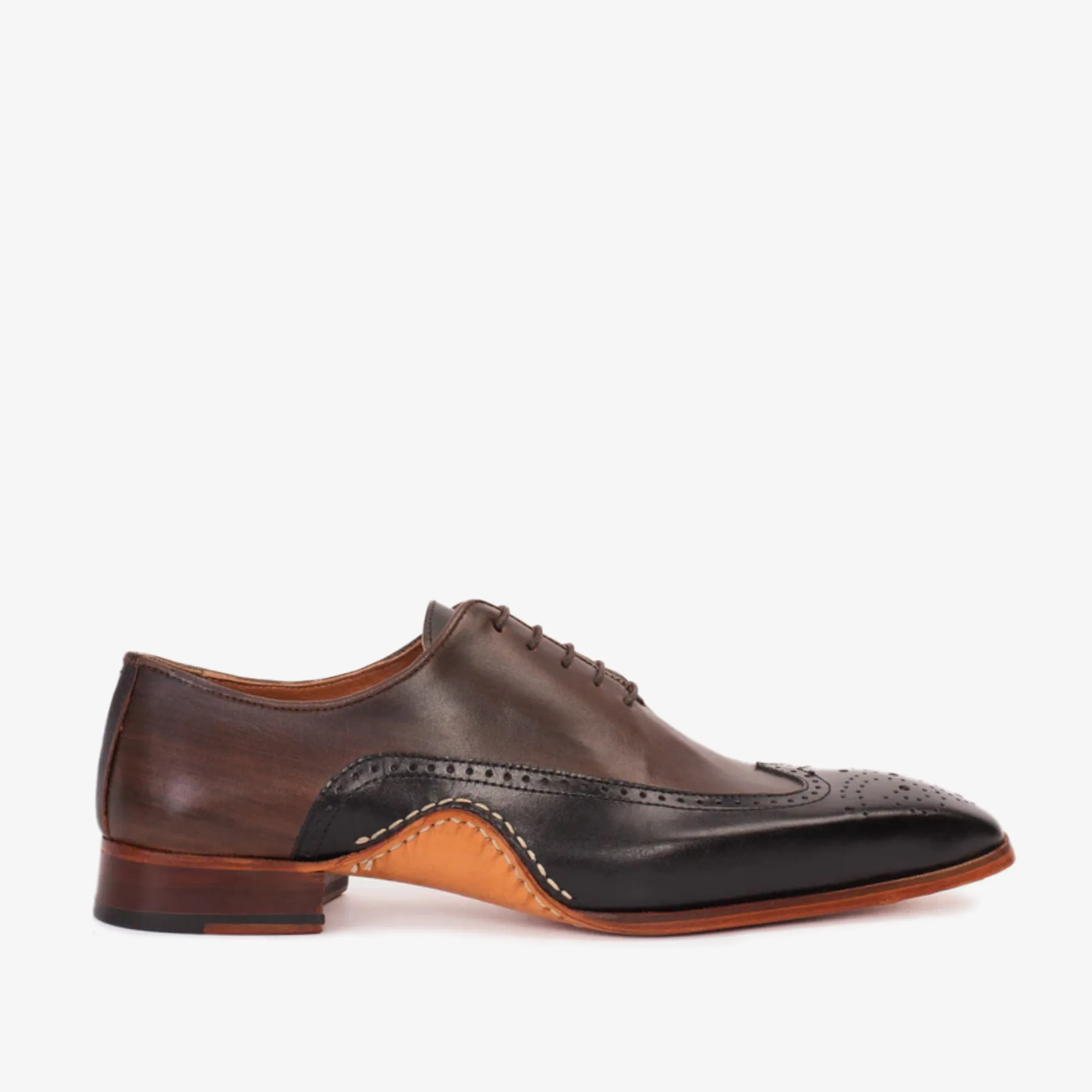 Light Core Flexible Upper The Royal Hand Craft Black & Brown Wingtip Oxford Men Shoe