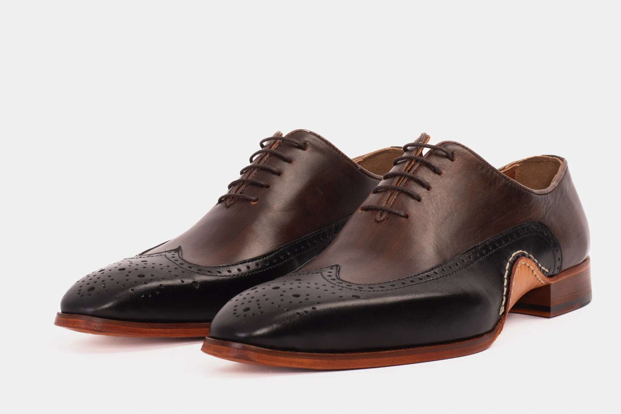 Seasonal The Royal Hand Craft Black & Brown Wingtip Oxford Men Shoe