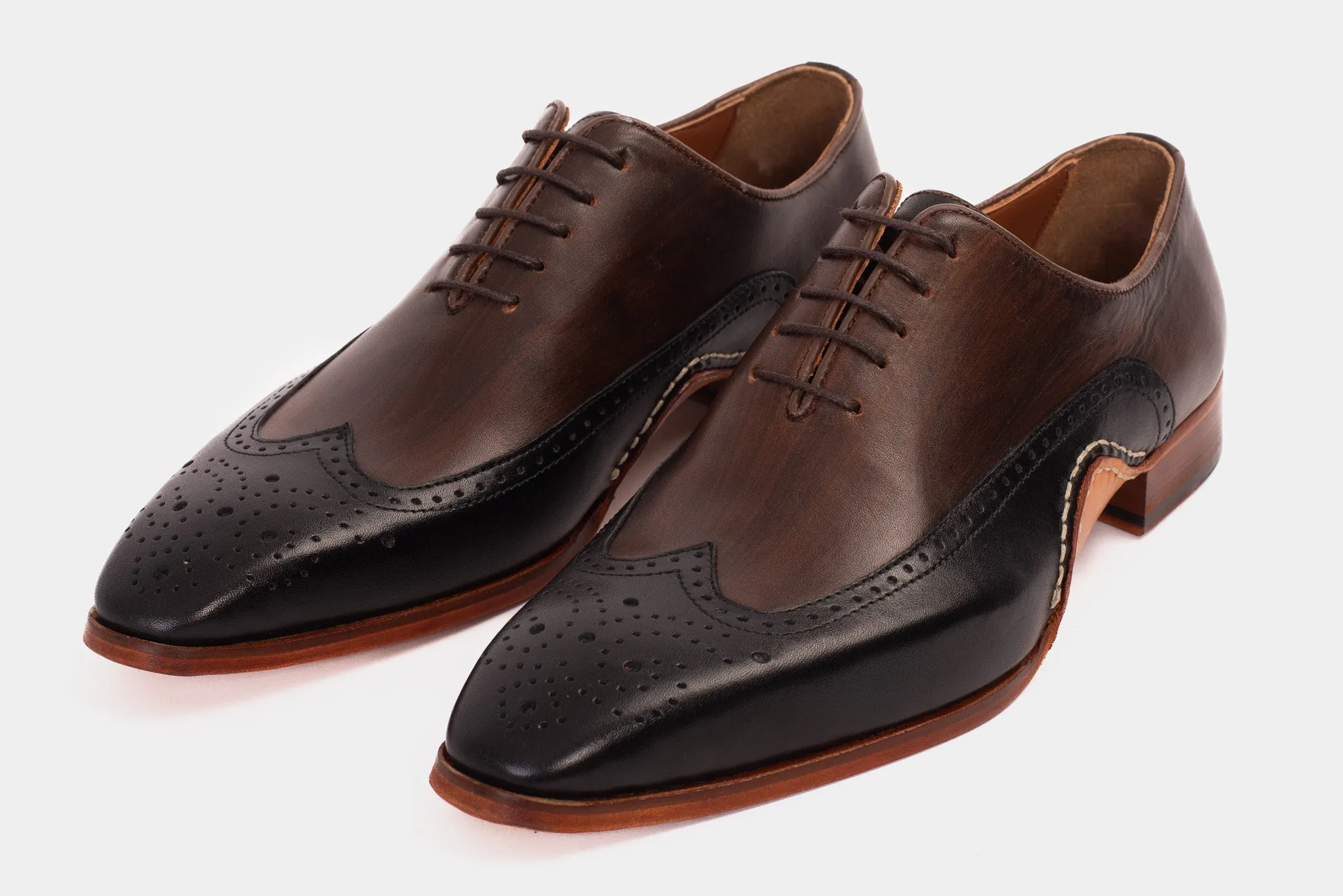 Seasonal The Royal Hand Craft Black & Brown Wingtip Oxford Men Shoe