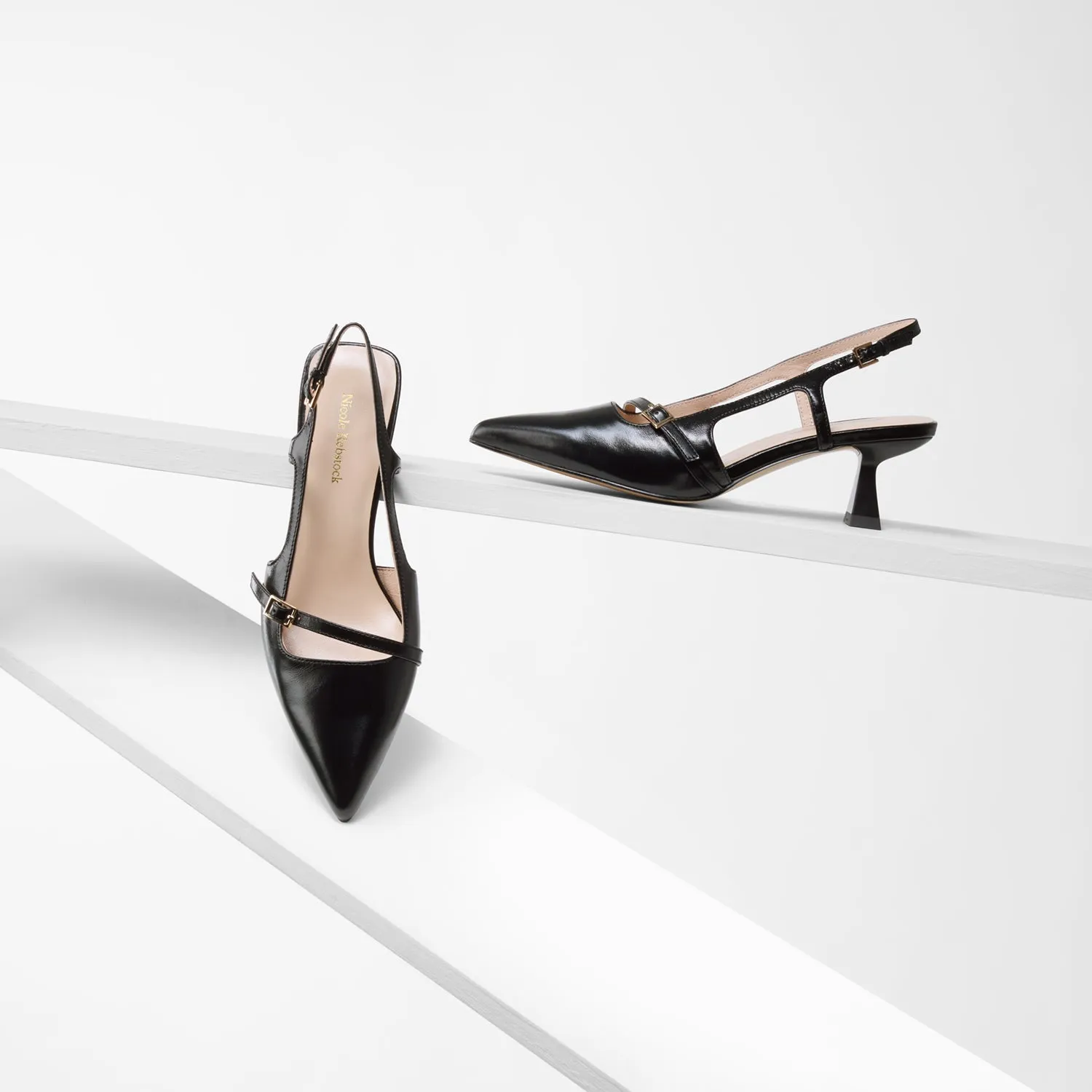 Sevilla Slingback Heel | Black Leather Wedge Heels