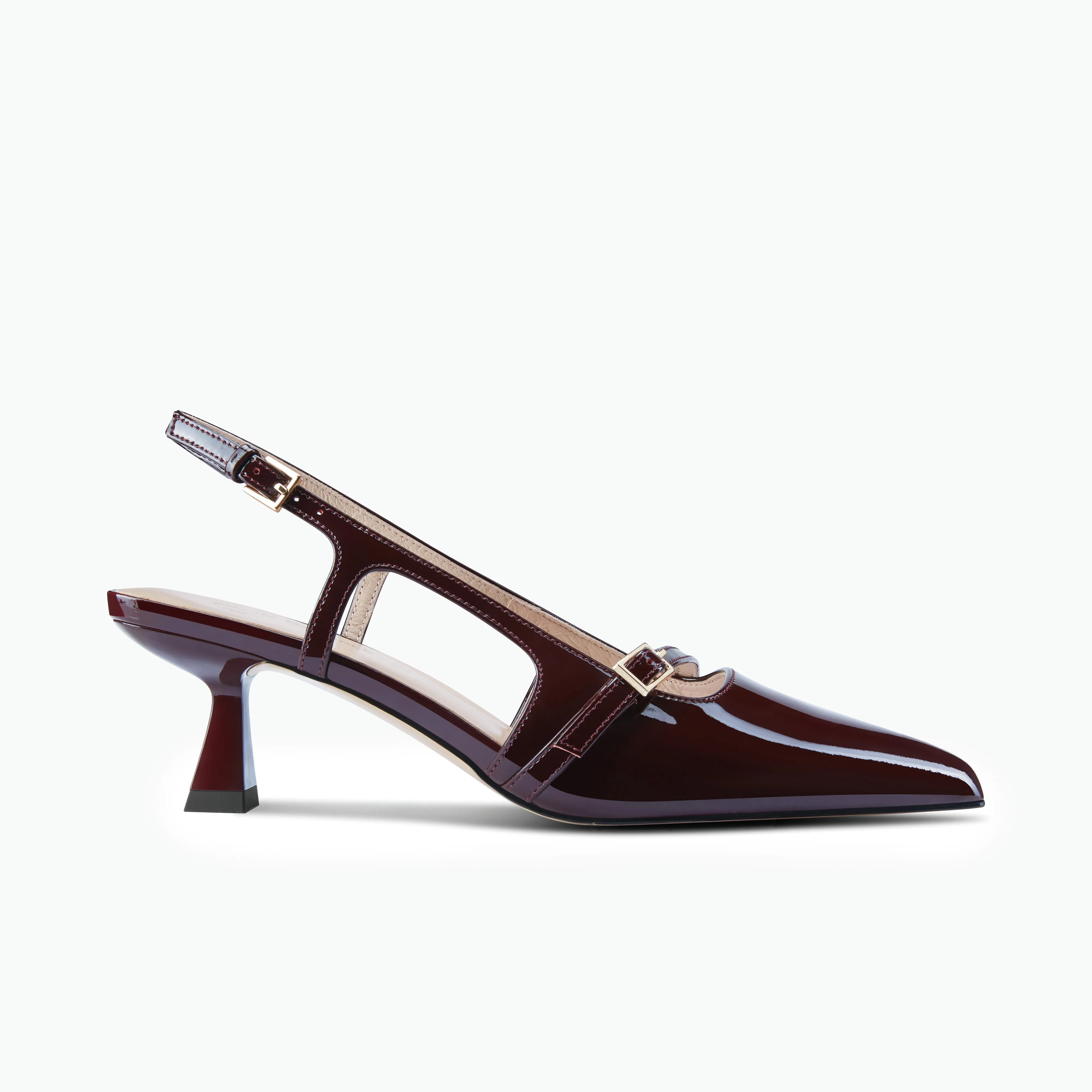 Sevilla Slingback Heel | Pinot Noir Patent Classic White Heels Floral Embellished Heels