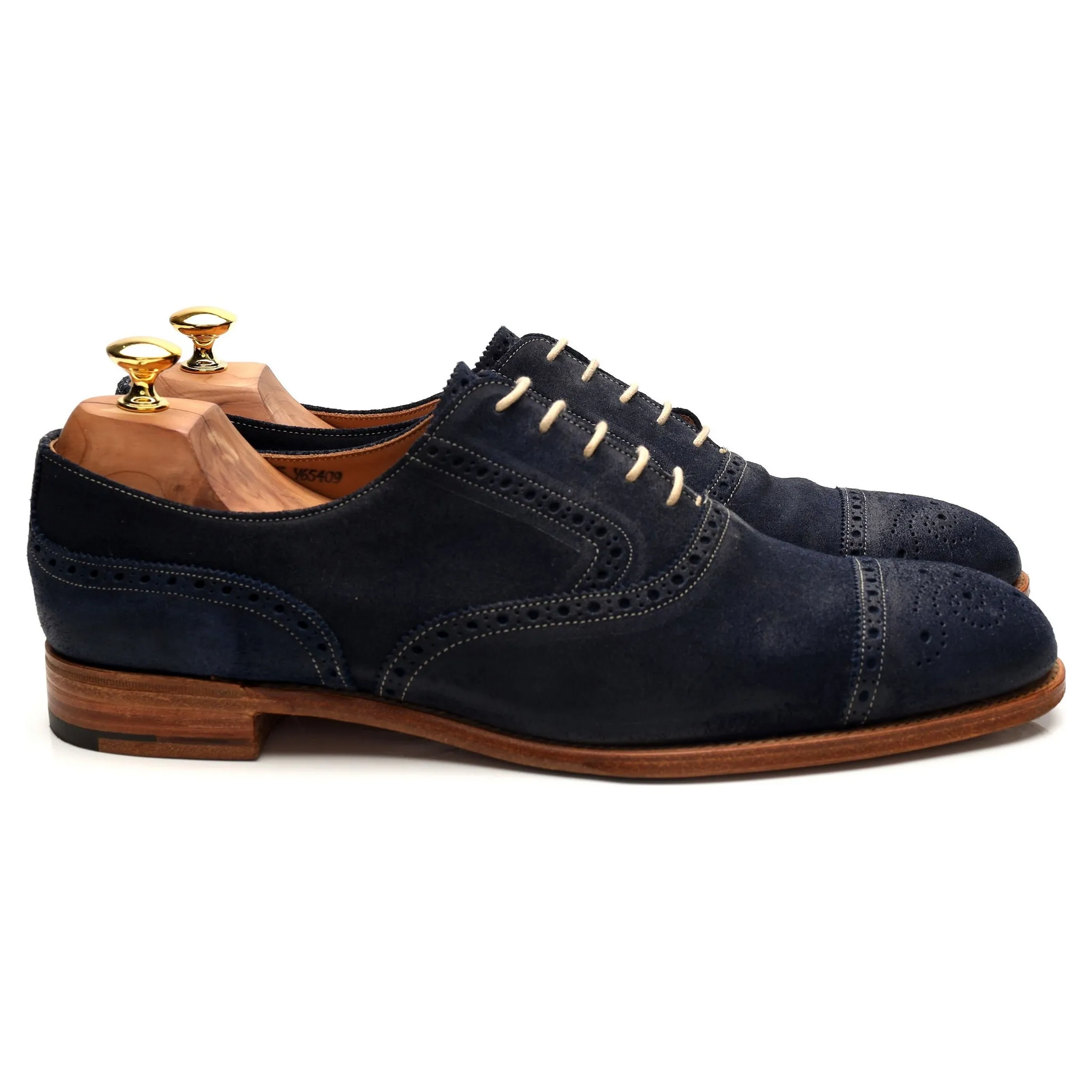 'Sidney' Navy Blue Waxed Suede Oxford Brogues UK 11.5 F Smart Brown