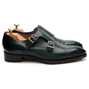 Gala Shade 'Grosvenor' Green Peacock Patina Leather Double Monk Strap UK 6.5 E