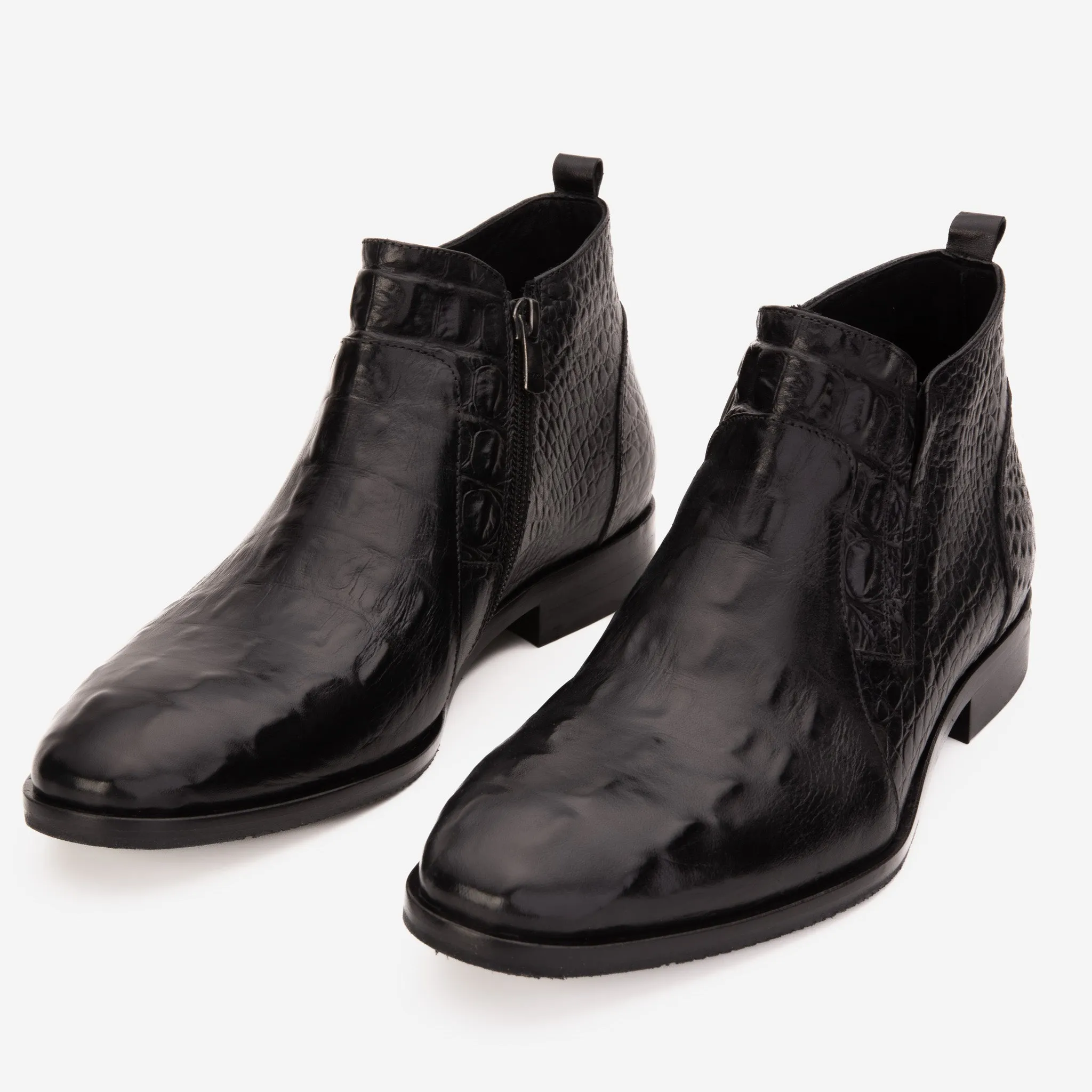 Silver-Tone The Randor Black Crocodile Leather Side-Zip Dress Ankle Men Boot