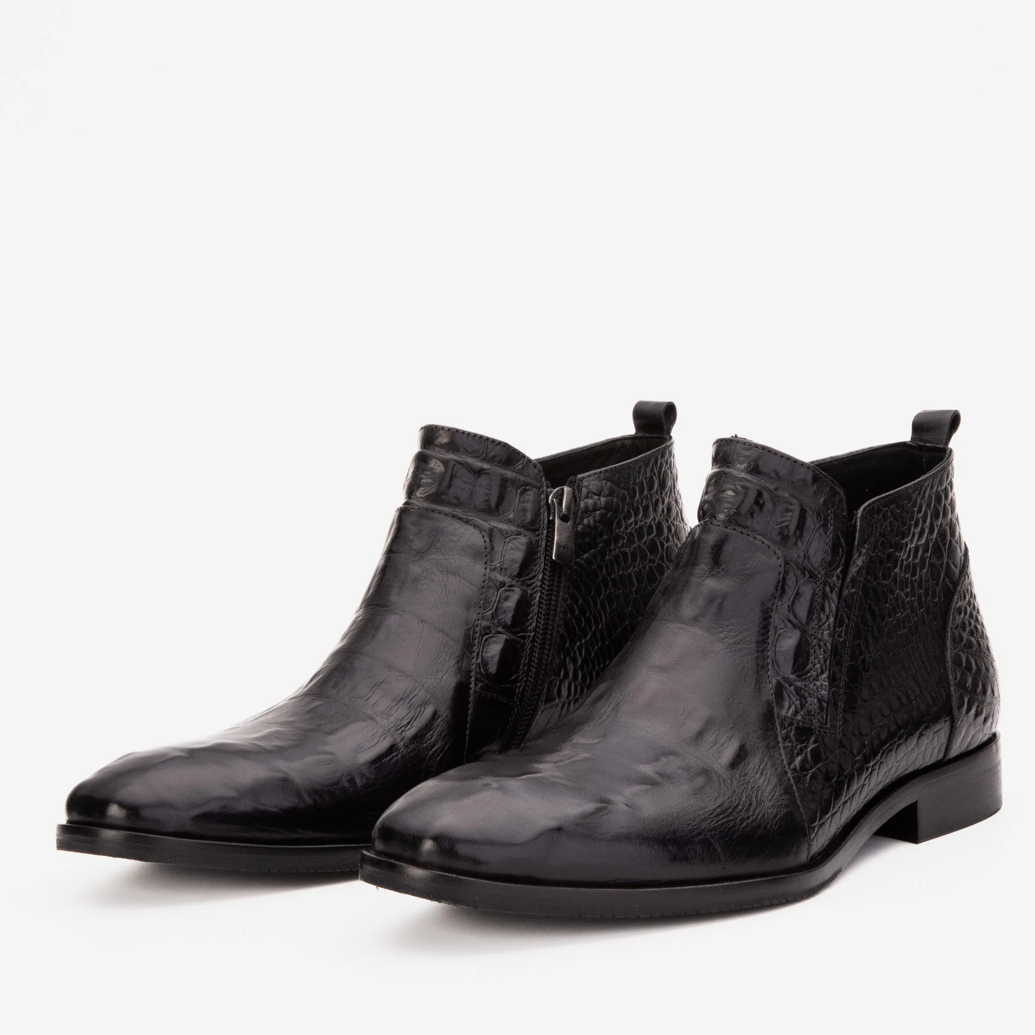 Silver-Tone The Randor Black Crocodile Leather Side-Zip Dress Ankle Men Boot