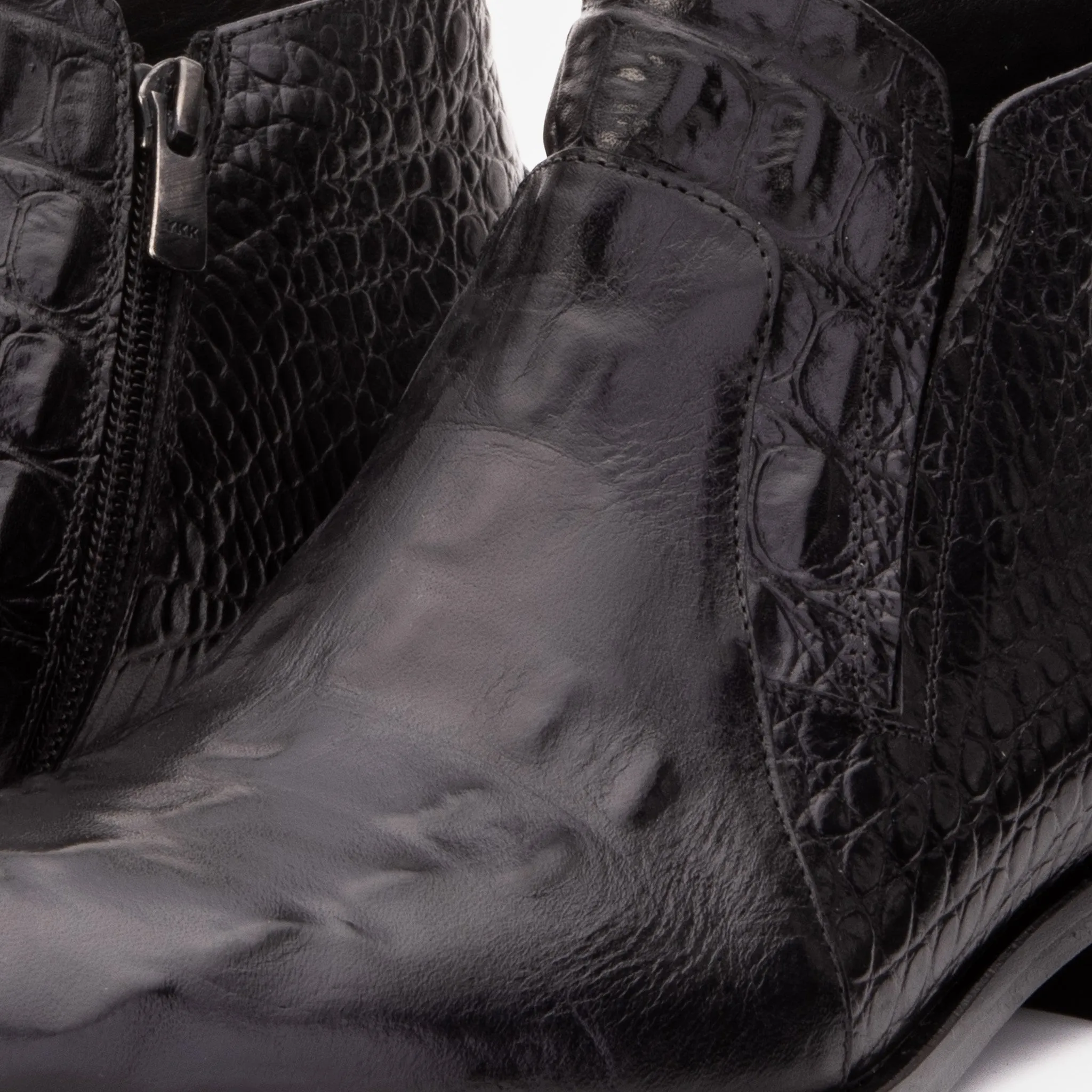 Silver-Tone The Randor Black Crocodile Leather Side-Zip Dress Ankle Men Boot