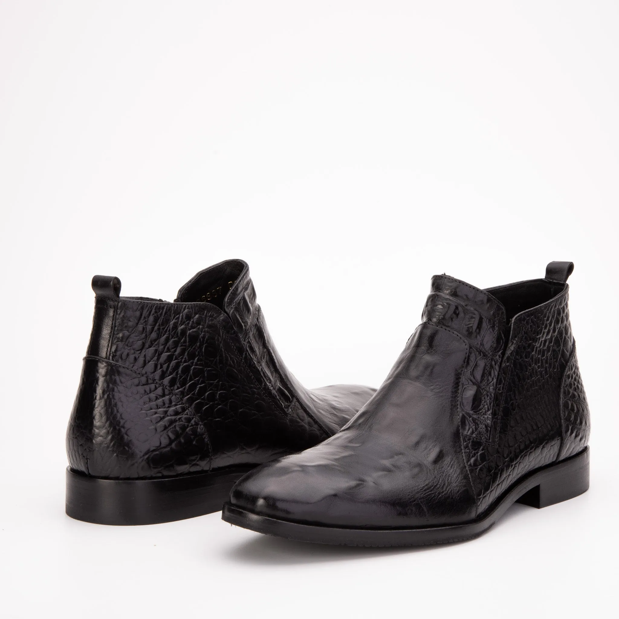 Silver-Tone The Randor Black Crocodile Leather Side-Zip Dress Ankle Men Boot