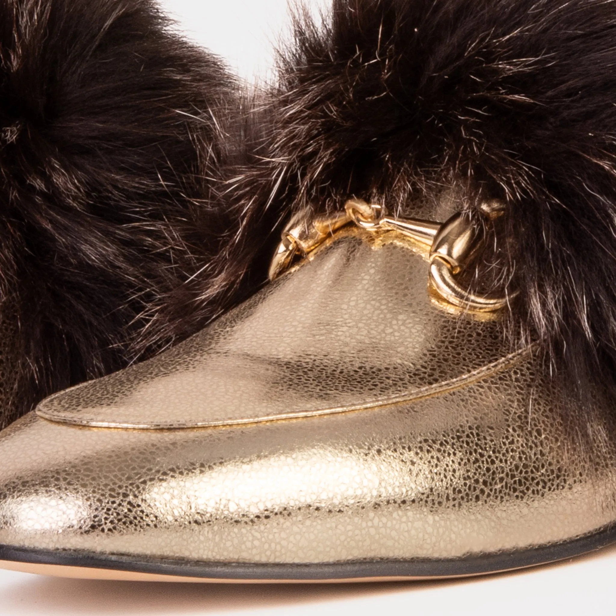 Simple Wear The Izmir Gold Leather Natural Fur Women Slipper