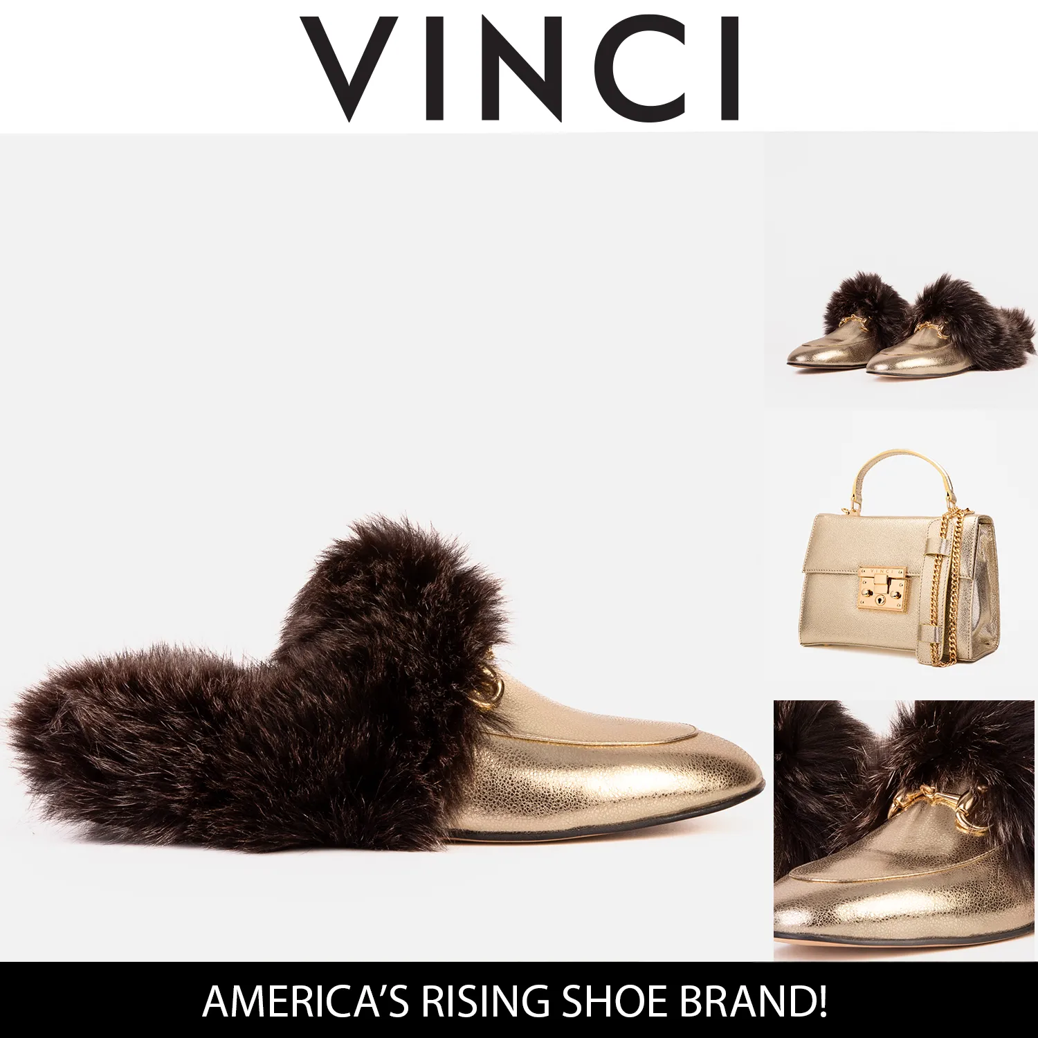 Simple Wear The Izmir Gold Leather Natural Fur Women Slipper