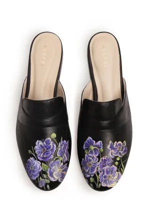 Comfy Walk Cosmos Flowers Black Mule