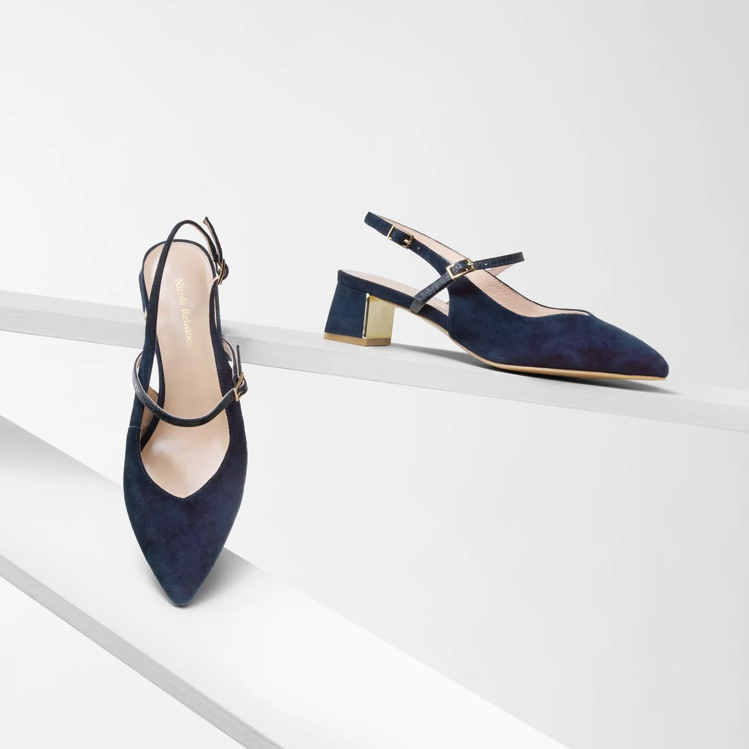 Slip-On Stilettos Harper Slingback Heel | Navy suede