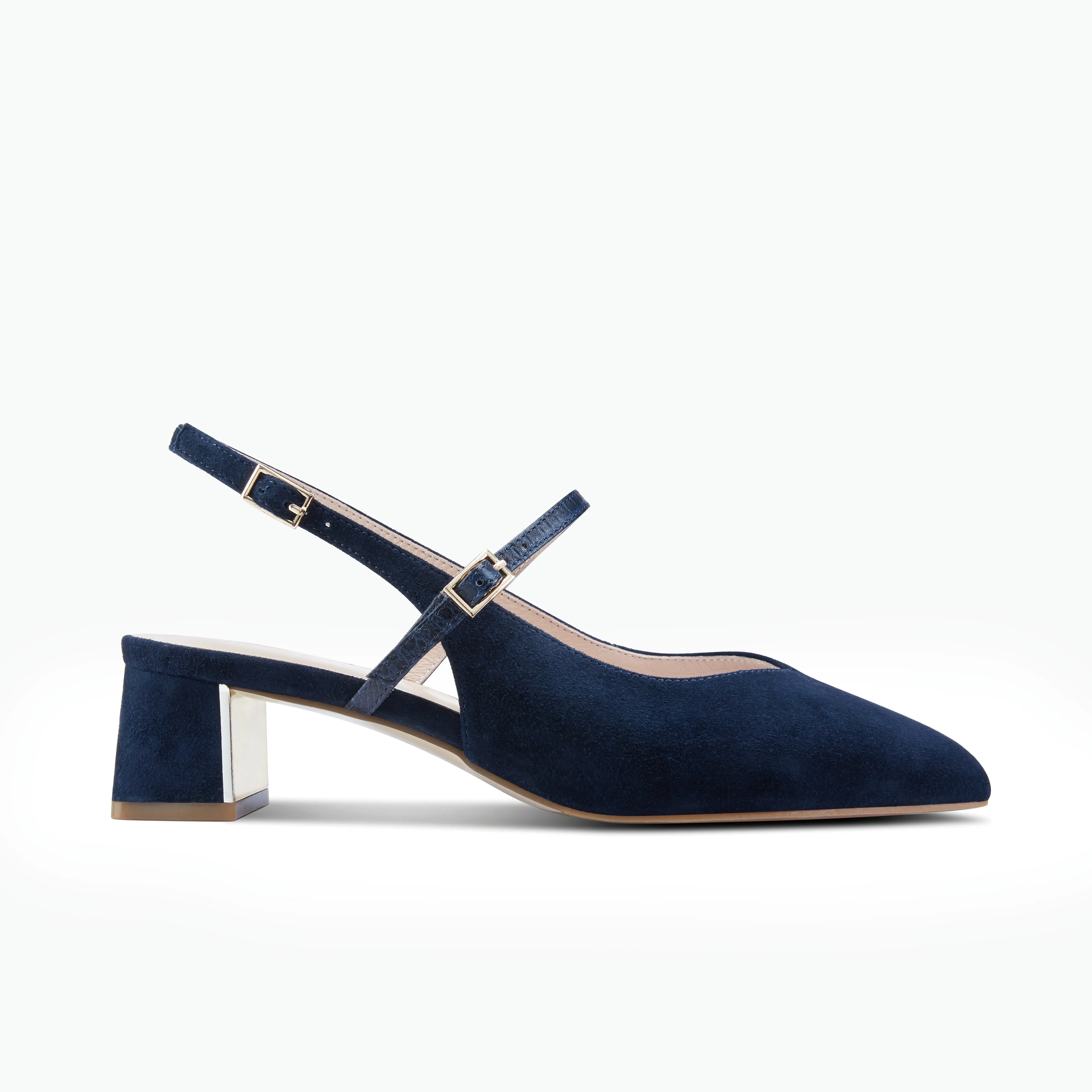 Open Toe Pumps Minimalist Heels Harper Slingback Heel | Navy suede