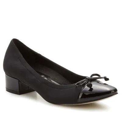 Slip Resistant Hollis Pump: Black Micro Fabric and Patent Leather I Walking Cradle