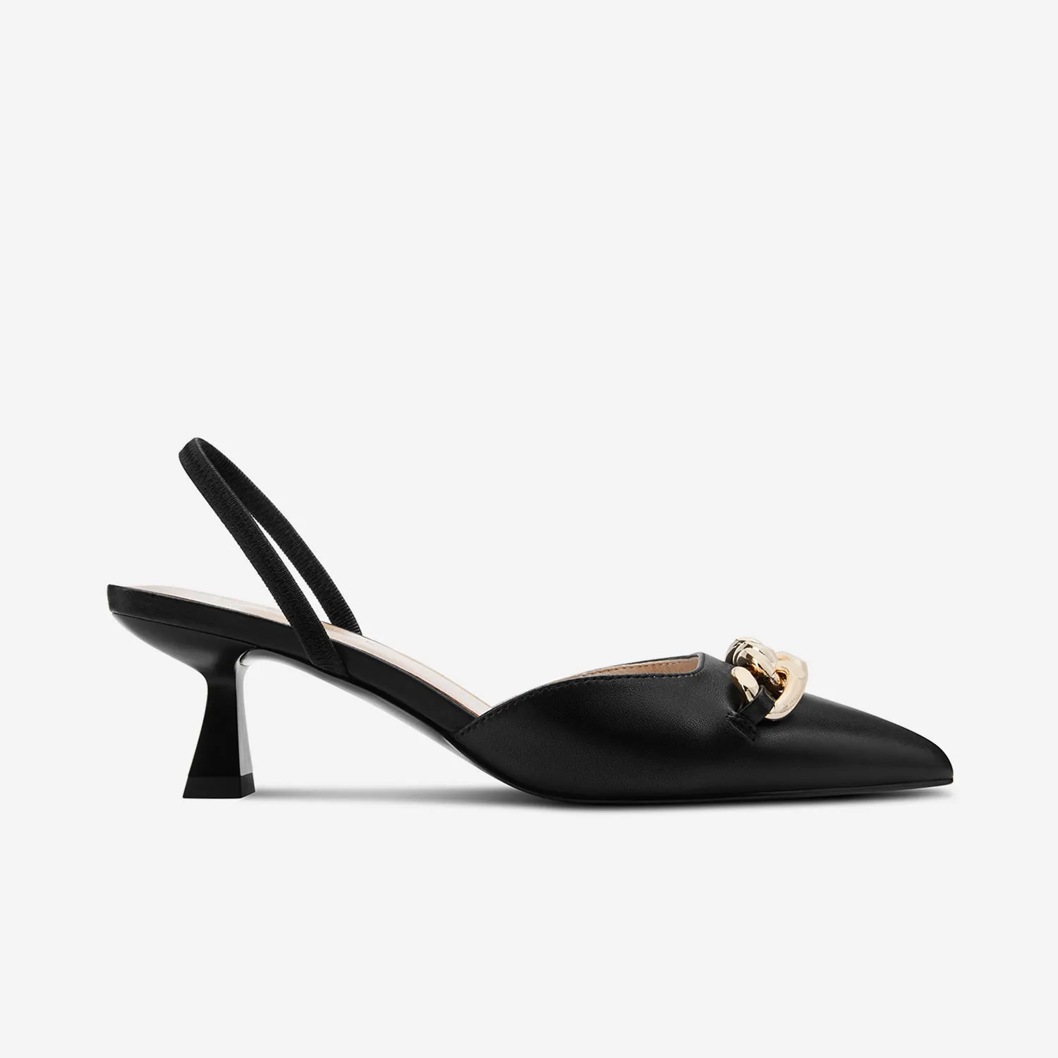 Sloane Slingback Heel | Black Leather Embroidered Heels