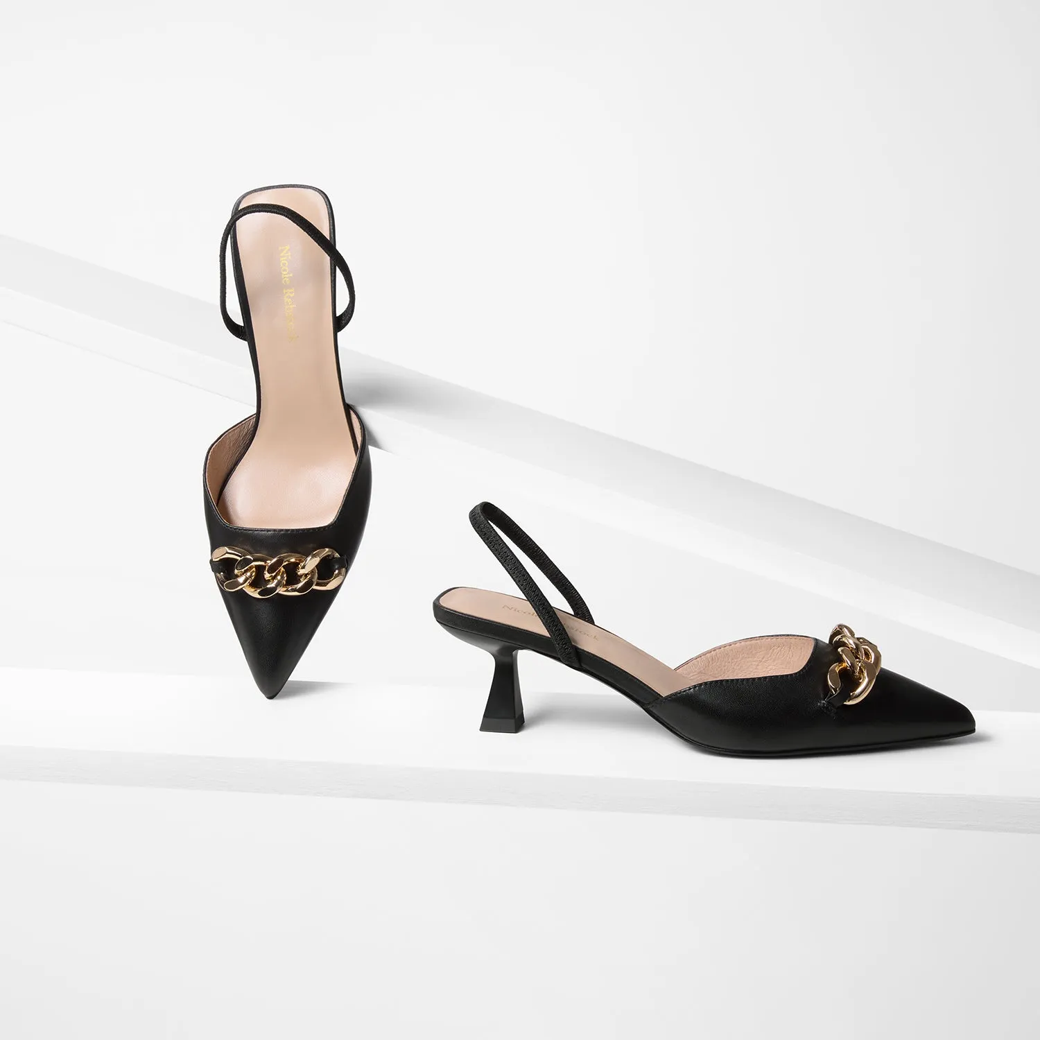 Sloane Slingback Heel | Black Leather Embroidered Heels