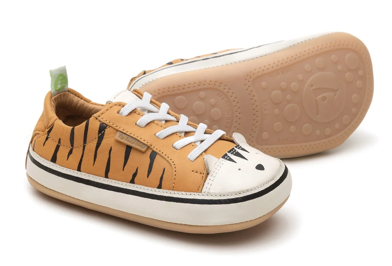 Small Kids Shoes Tip Toey Joey Boy's and Girl's Funky Tiger Sneakers, Hay/Tapioca