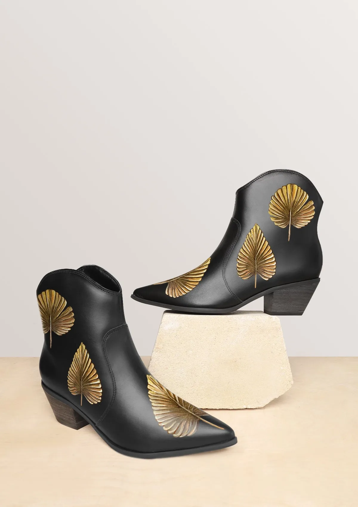 Smooth Suede Pampa Leaves Black Cowboy Boot