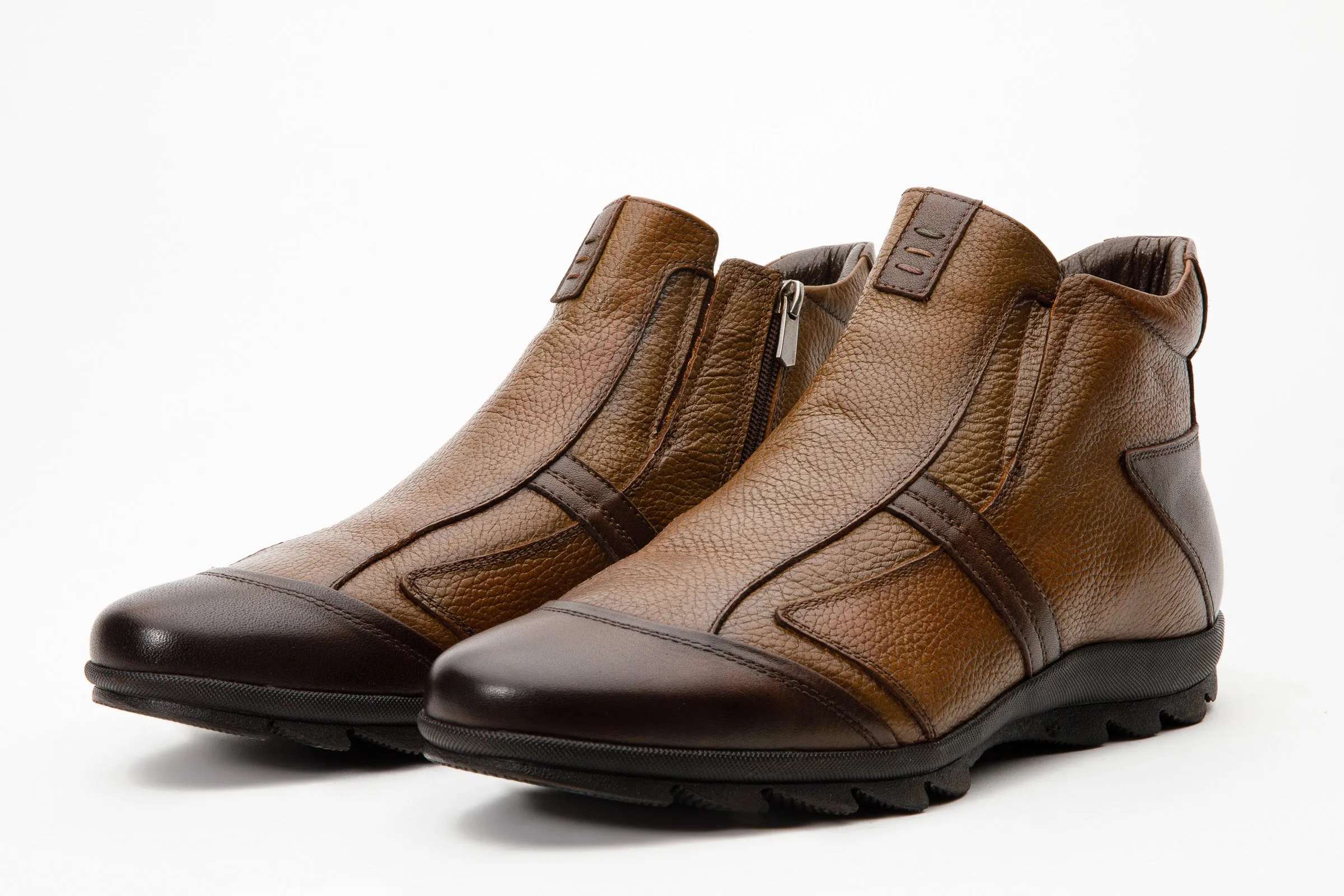 Snow-Step The Montreal Brown Leather Casual Zip-Up Ankle Men Boot