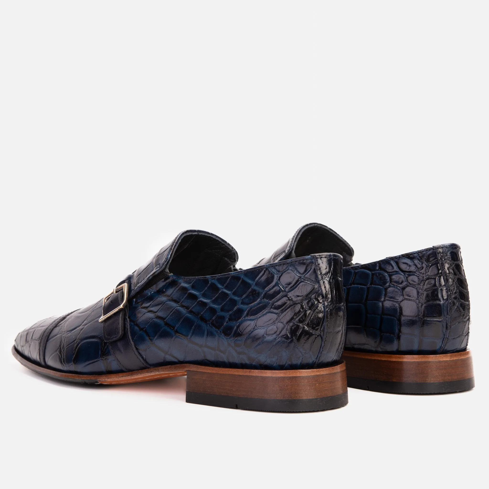 Sock-Fit The Strat Single Monk Strap Cap Toe Navy Leather Handmade Men Shoe