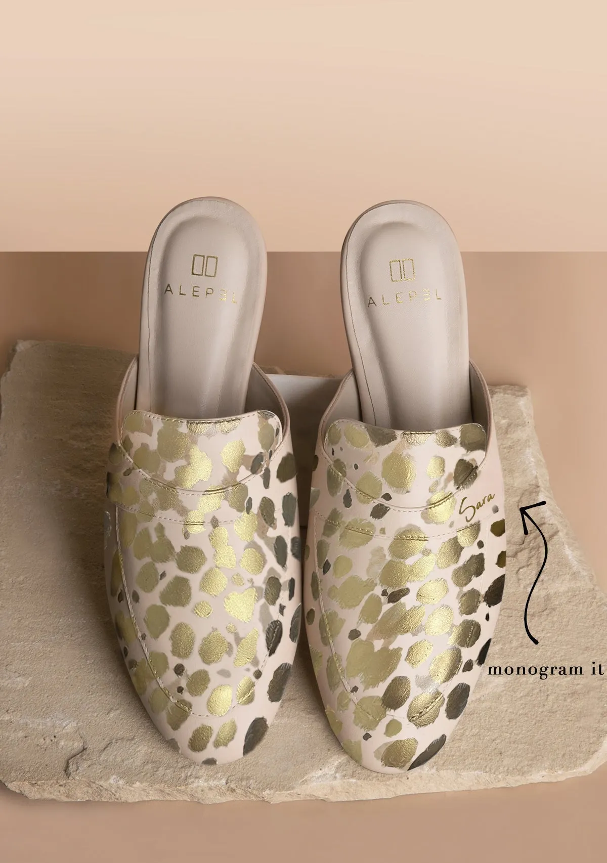 Soft Fabric Mesh Gold Cheetah Beige Mule