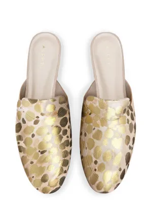 Gold Cheetah Beige Mule Casual Footwear Easy Poolside Wear