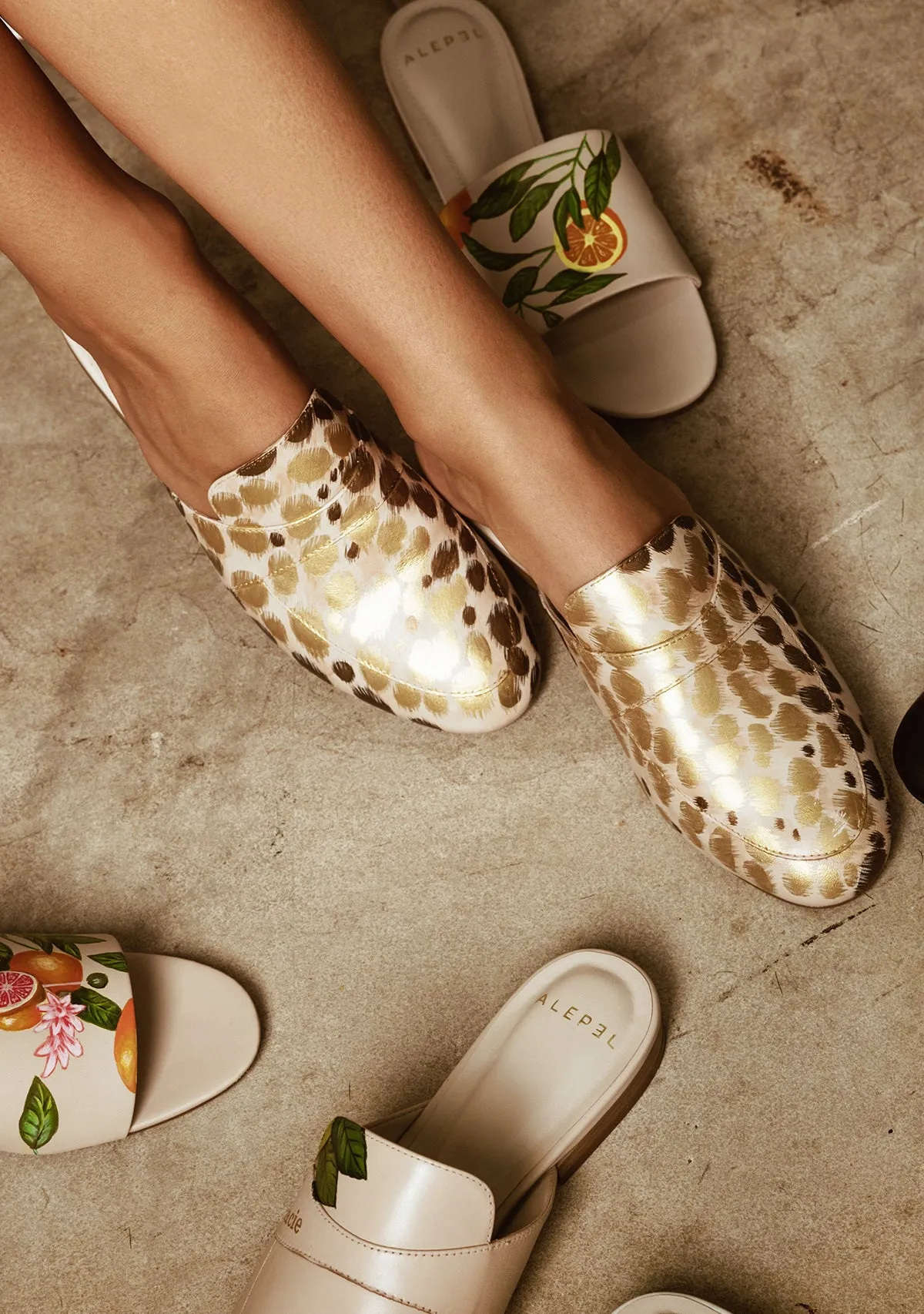 Soft Fabric Mesh Gold Cheetah Beige Mule