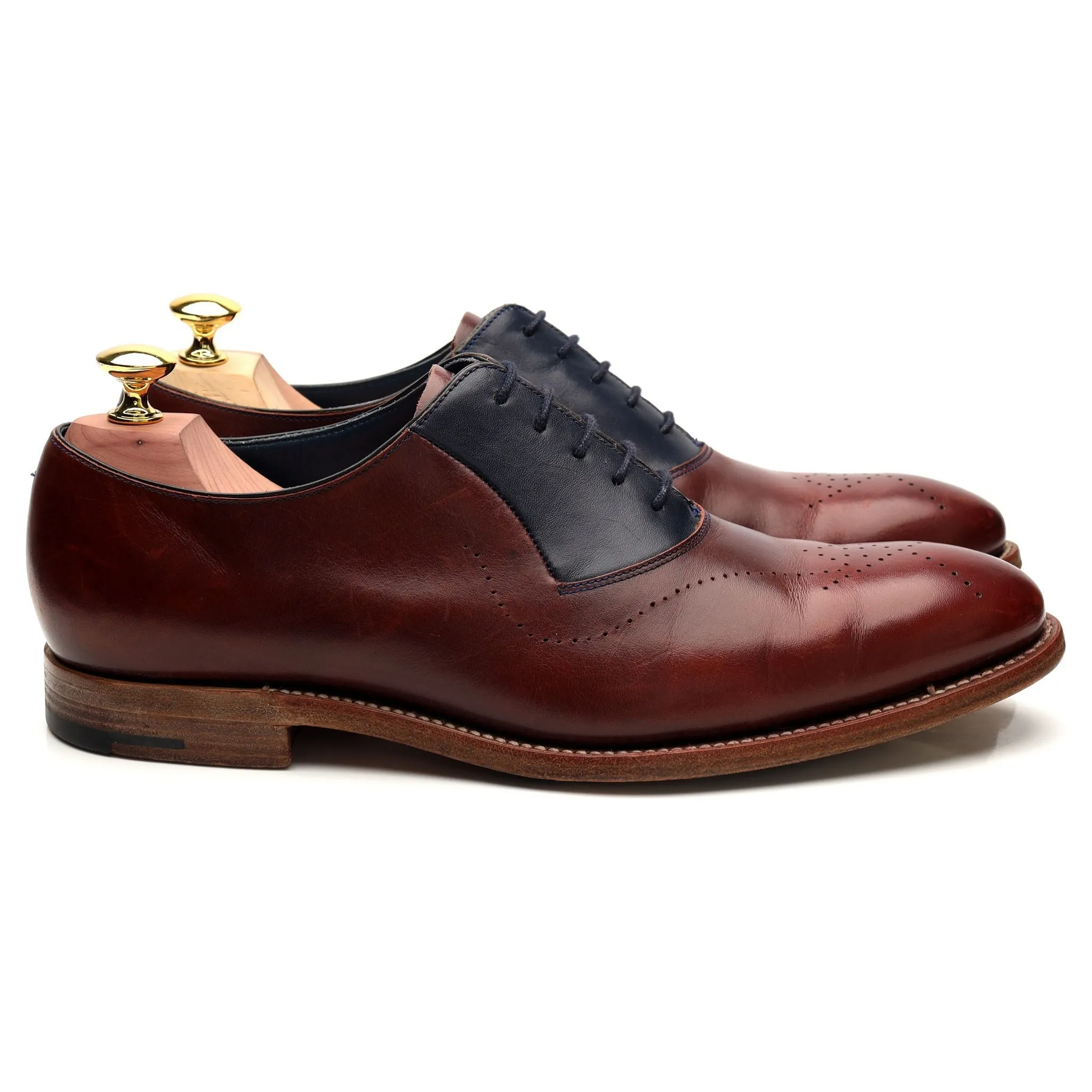 'Harry' Burgundy / Navy Blue Leather Oxford UK 7.5 F High Durability Travel Style
