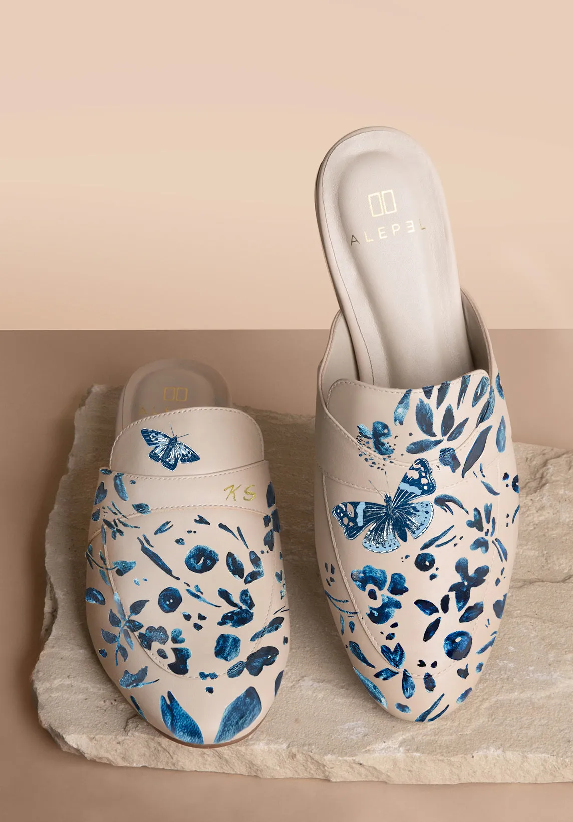 Soft strap Denim Butterfly Beige Mule