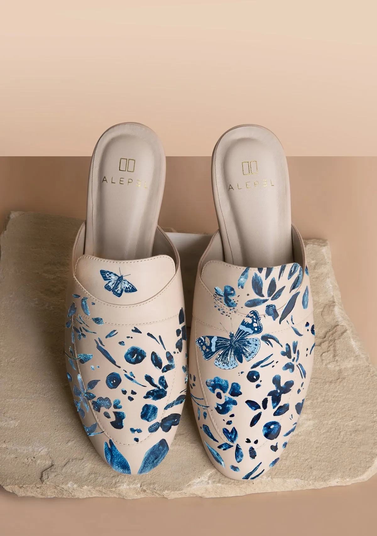 Soft strap Denim Butterfly Beige Mule