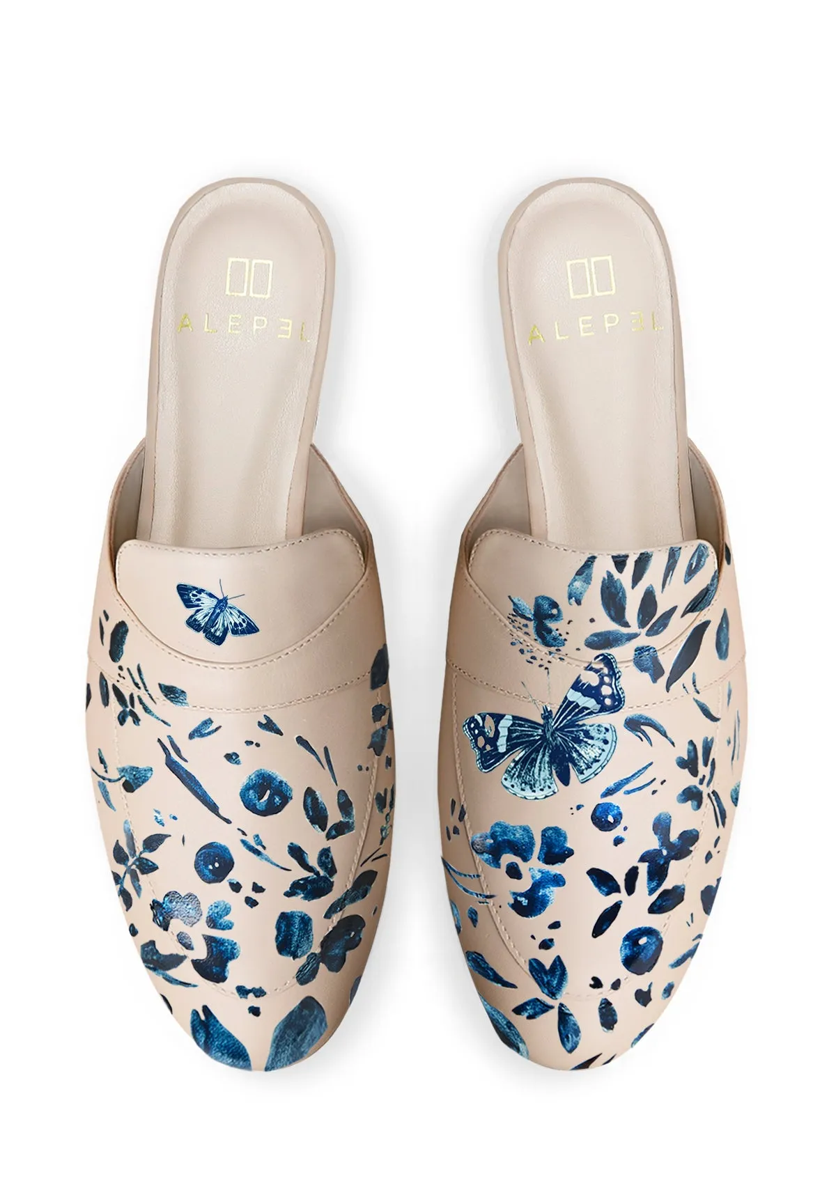 Dream Walk Shiny Tone Denim Butterfly Beige Mule