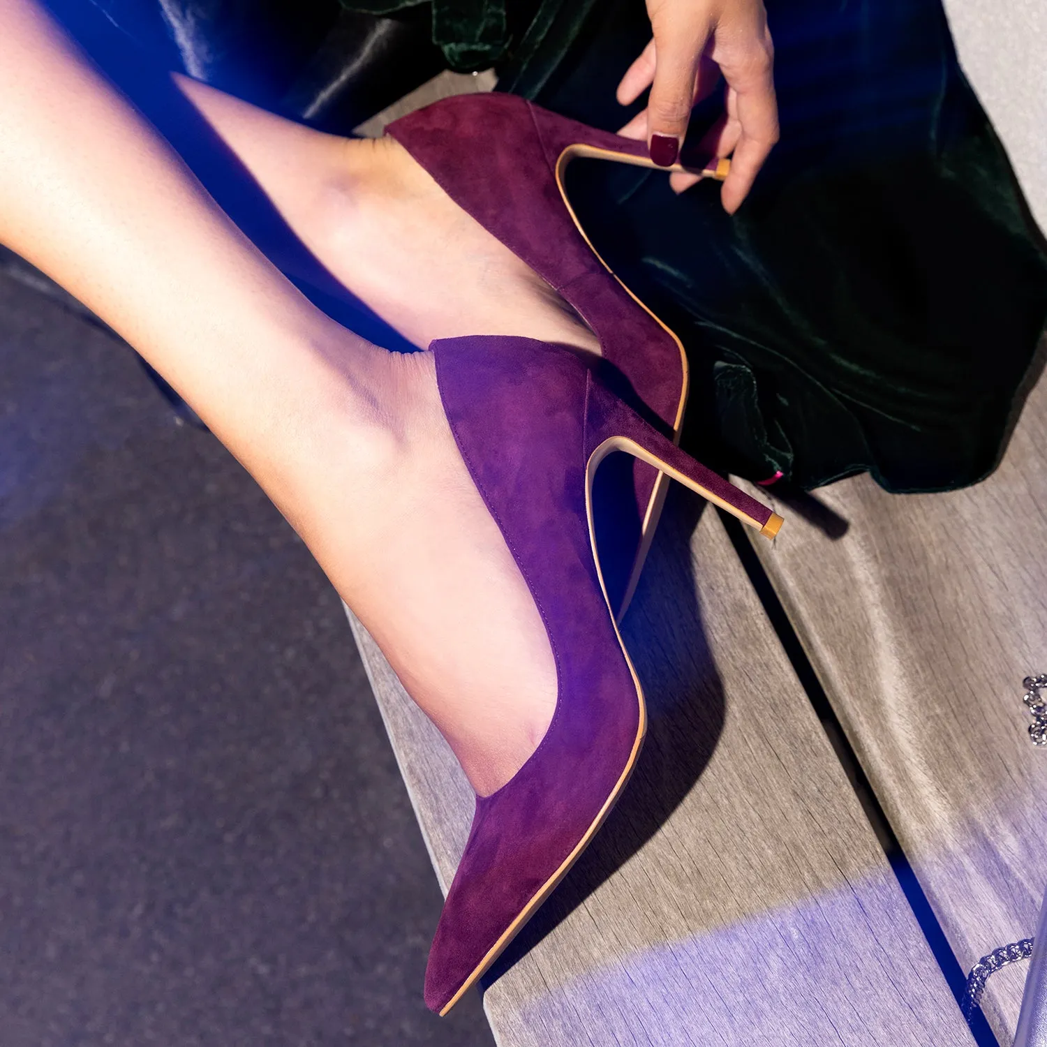 Soft Wedges Nemesis 95mm Heel | Plum suede